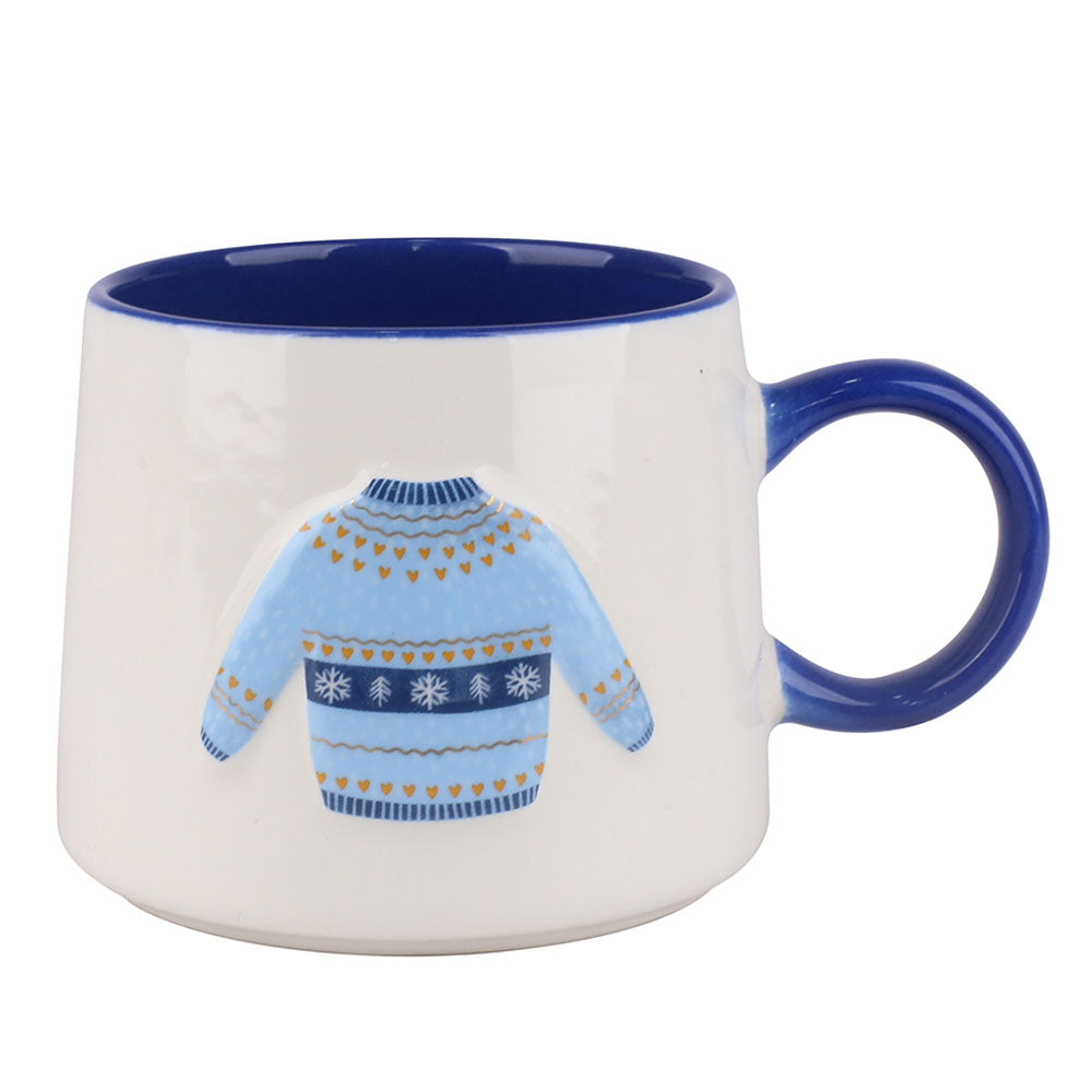 Taza Blanca Azul Suéter