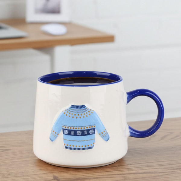 Taza Blanca Azul Suéter