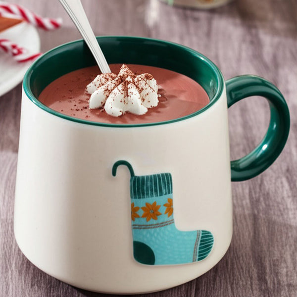 Taza Blanca Verde Calcetín