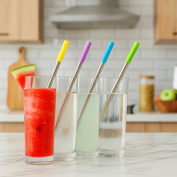 Juego 4 Popotes Acero Básico