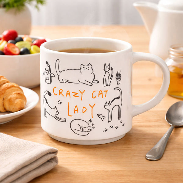 Taza Blanca Crazy Cat