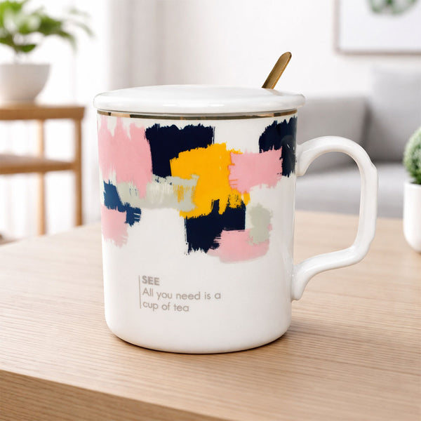 Taza Puntos Pasteles Tapa