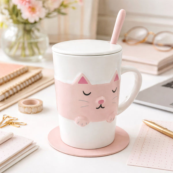 Taza Gatito Pastel Blanco